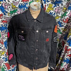 H&M Black Denim Highly Customized Jacket "WOW" Size XS
